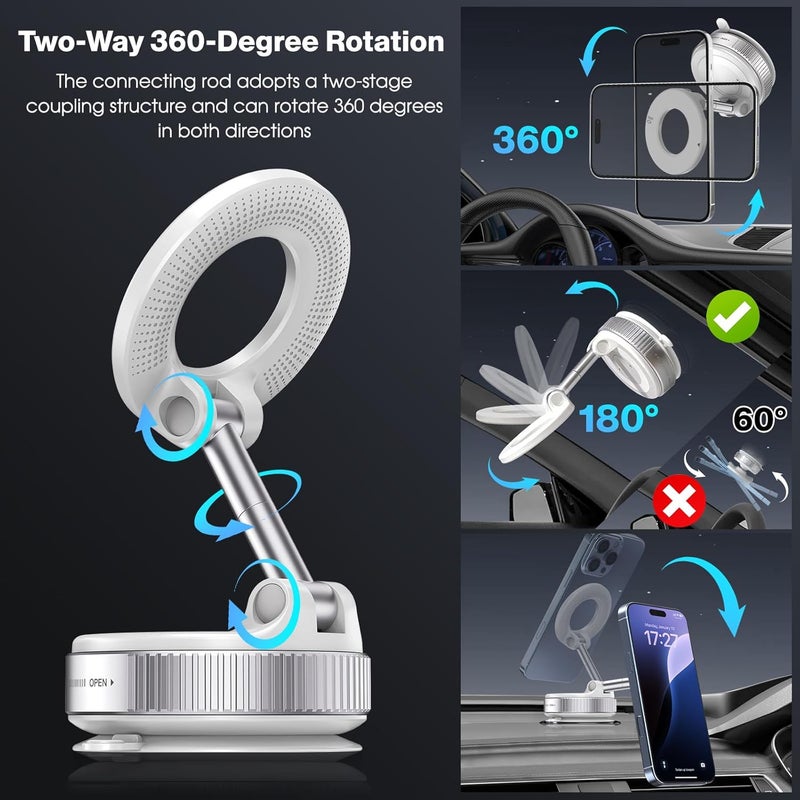 Jikasho Vacuum Magnetic Suction Phone Holder, Foldable and Retractable Hands-Free Suction Cup Phone Mount for Car/Gym/Mirror/Smooth Surface, Compatible with iPhone Android and All Smartphones (White) - Image 4